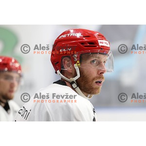 in action during semi-final of Slovenian Ice-Hockey Cup between SZ Olimpija and SIJ Acroni Jesenice in Tivoli Hall, Ljubljana, Slovenia on September 18, 2020