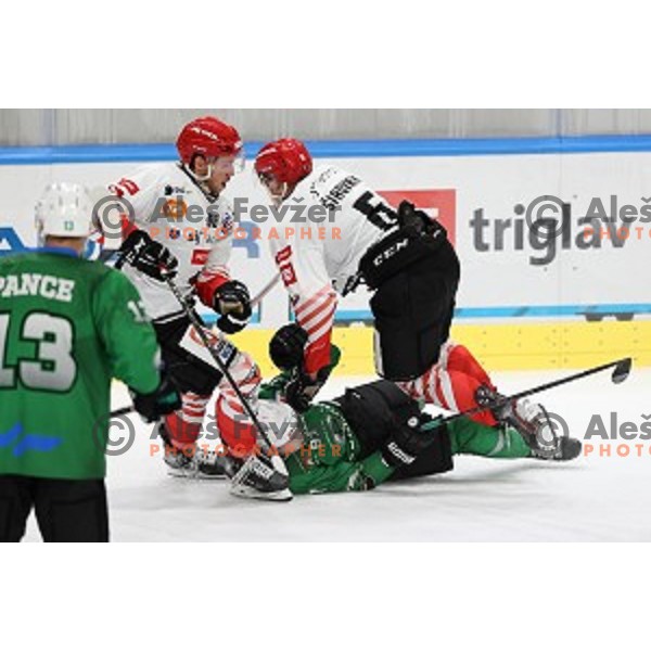 in action during semi-final of Slovenian Ice-Hockey Cup between SZ Olimpija and SIJ Acroni Jesenice in Tivoli Hall, Ljubljana, Slovenia on September 18, 2020