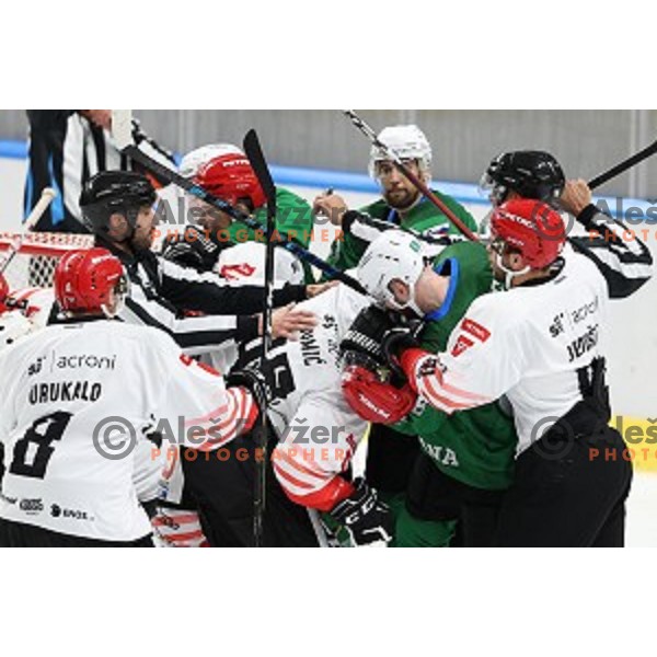 in action during semi-final of Slovenian Ice-Hockey Cup between SZ Olimpija and SIJ Acroni Jesenice in Tivoli Hall, Ljubljana, Slovenia on September 18, 2020