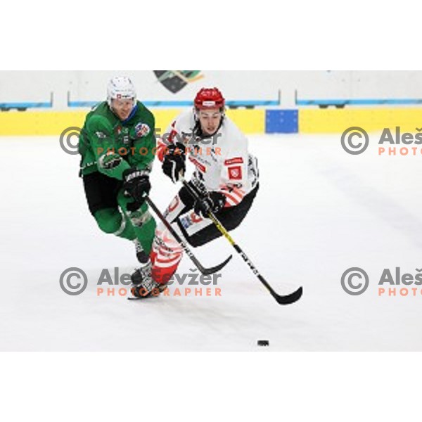 in action during semi-final of Slovenian Ice-Hockey Cup between SZ Olimpija and SIJ Acroni Jesenice in Tivoli Hall, Ljubljana, Slovenia on September 18, 2020