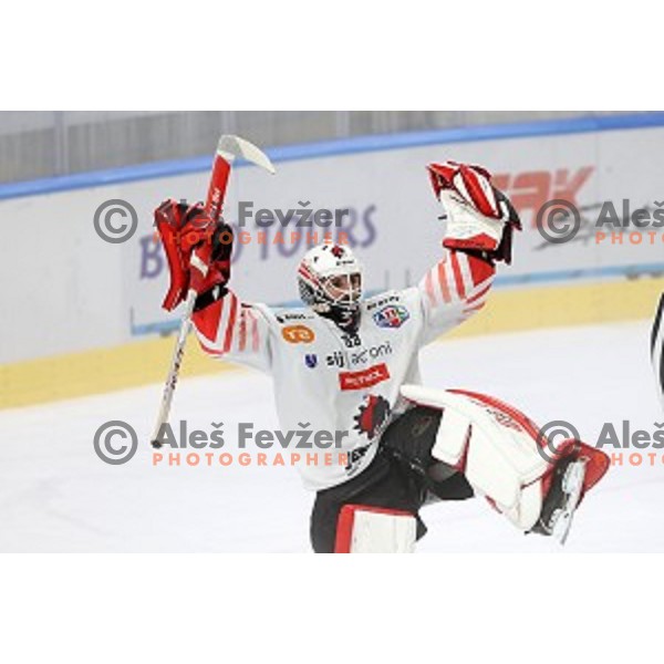Zan Us in action during semi-final of Slovenian Ice-Hockey Cup between SZ Olimpija and SIJ Acroni Jesenice in Tivoli Hall, Ljubljana, Slovenia on September 18, 2020
