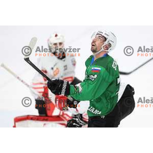 in action during semi-final of Slovenian Ice-Hockey Cup between SZ Olimpija and SIJ Acroni Jesenice in Tivoli Hall, Ljubljana, Slovenia on September 18, 2020