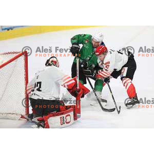 in action during semi-final of Slovenian Ice-Hockey Cup between SZ Olimpija and SIJ Acroni Jesenice in Tivoli Hall, Ljubljana, Slovenia on September 18, 2020