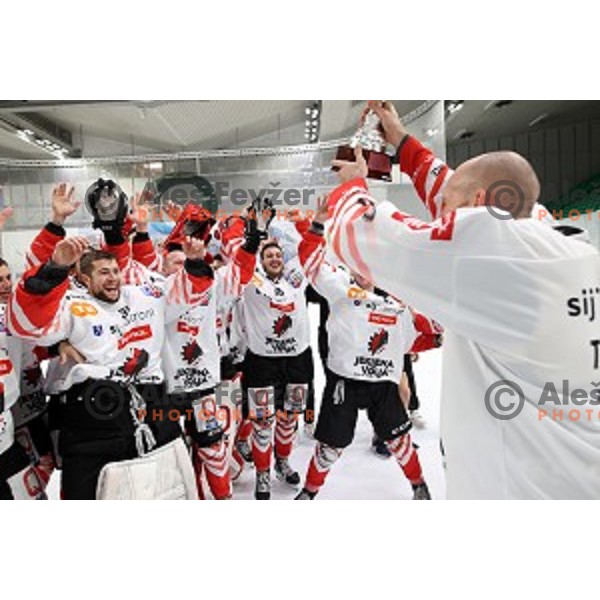 in action during Slovenian Cup Final ice-hockey match between SIJ Acroni Jesenice and MK Bled in Ljubljana, Slovenia on September 19, 2020