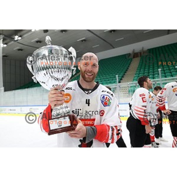 Andrej Tavzelj in action during Slovenian Cup Final ice-hockey match between SIJ Acroni Jesenice and MK Bled in Ljubljana, Slovenia on September 19, 2020