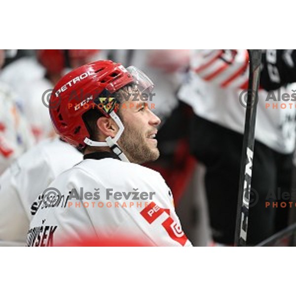 Zan Jezovsek in action during Slovenian Cup Final ice-hockey match between SIJ Acroni Jesenice and MK Bled in Ljubljana, Slovenia on September 19, 2020