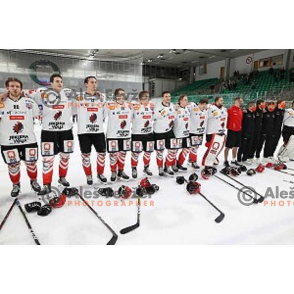 in action during Slovenian Cup Final ice-hockey match between SIJ Acroni Jesenice and MK Bled in Ljubljana, Slovenia on September 19, 2020