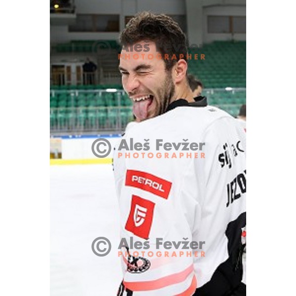 Zan Jezovsek in action during Slovenian Cup Final ice-hockey match between SIJ Acroni Jesenice and MK Bled in Ljubljana, Slovenia on September 19, 2020