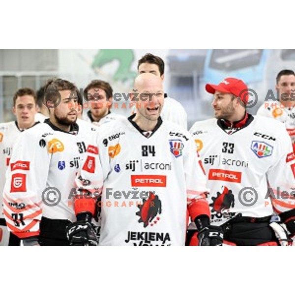 Andrej Hebar in action during Slovenian Cup Final ice-hockey match between SIJ Acroni Jesenice and MK Bled in Ljubljana, Slovenia on September 19, 2020