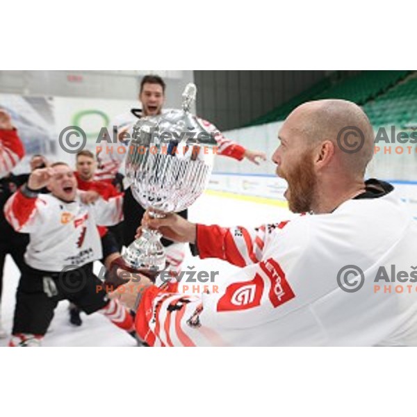 Andrej Tavzelj in action during Slovenian Cup Final ice-hockey match between SIJ Acroni Jesenice and MK Bled in Ljubljana, Slovenia on September 19, 2020