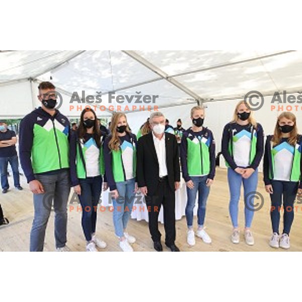 Thomas Bach with Slovenian Olympians, Ljubljana on September 21, 2020