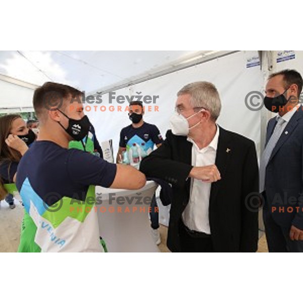 Thomas Bach with Slovenian Olympians, Ljubljana on September 21, 2020