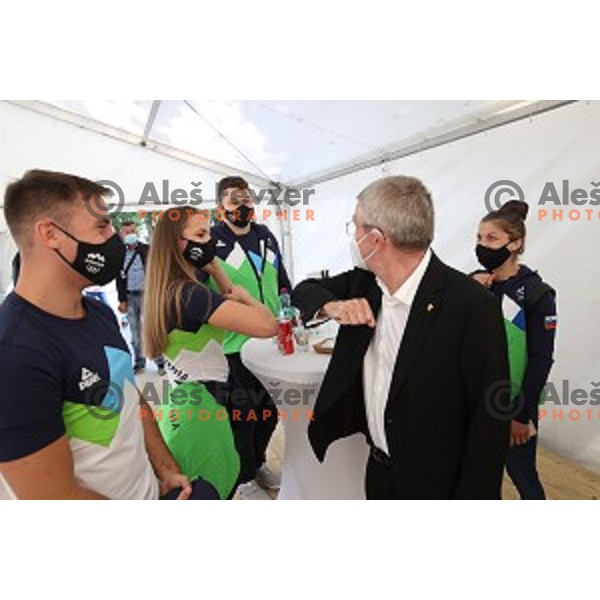 Thomas Bach with Slovenian Olympians, Ljubljana on September 21, 2020