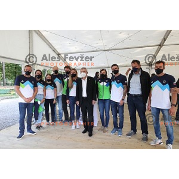 Thomas Bach with Slovenian Olympians, Ljubljana on September 21, 2020