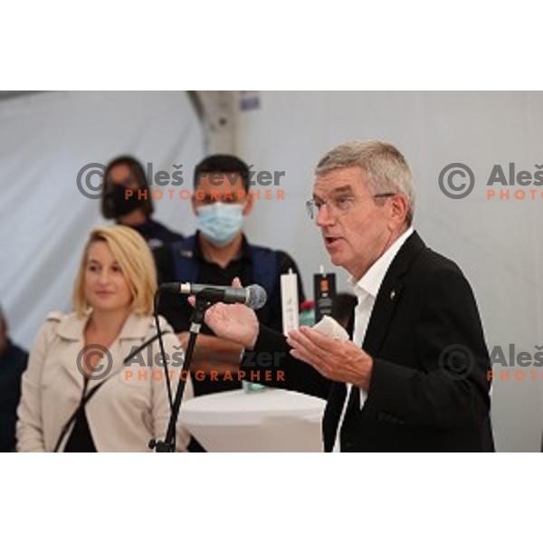 Thomas Bach with Slovenian Olympians, Ljubljana on September 21, 2020