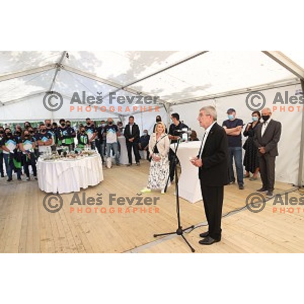 Thomas Bach with Slovenian Olympians, Ljubljana on September 21, 2020