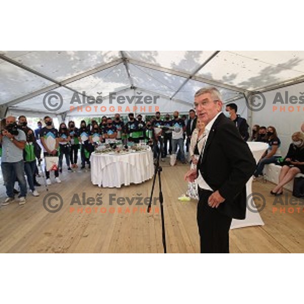 Thomas Bach with Slovenian Olympians, Ljubljana on September 21, 2020
