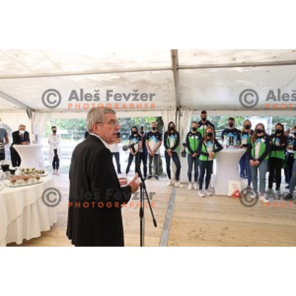 Thomas Bach with Slovenian Olympians, Ljubljana on September 21, 2020