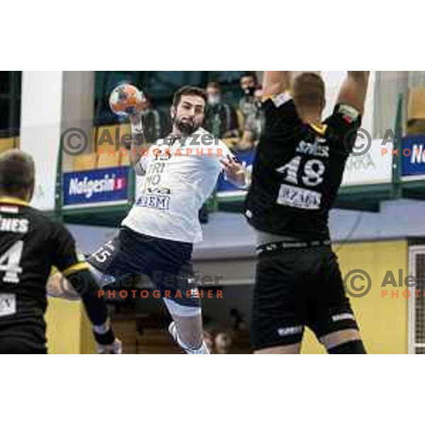 Dino Hamidovic in action during handball match between Trimo Trebnje (SLO) and Balatonfured (HUN) in EHF European League in Novo Mesto, Slovenia on September 29, 2020