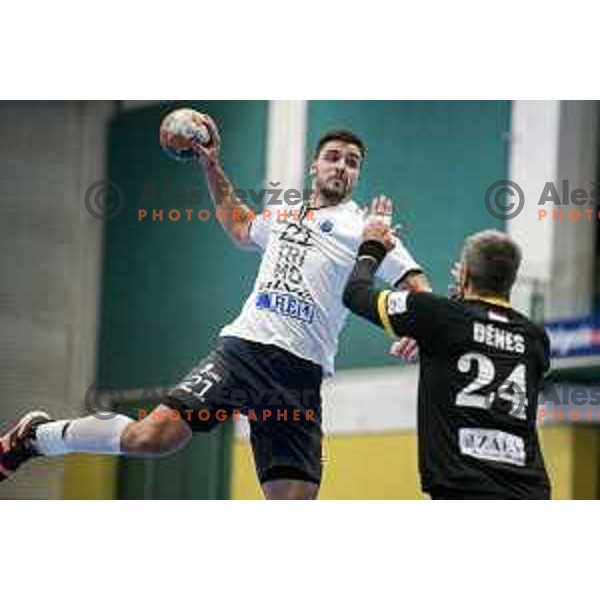 Gregor Potocnik in action during handball match between Trimo Trebnje (SLO) and Balatonfured (HUN) in EHF European League in Novo Mesto, Slovenia on September 29, 2020