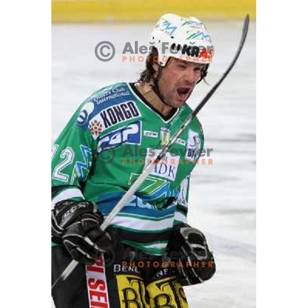 Todd Elik ceelbrates goal at ice-hockey game ZM Olimpija-Red Bulls Salzburg in fourth game of the Final of EBEL league, played in Ljubljana, Slovenia 20.3.2008 