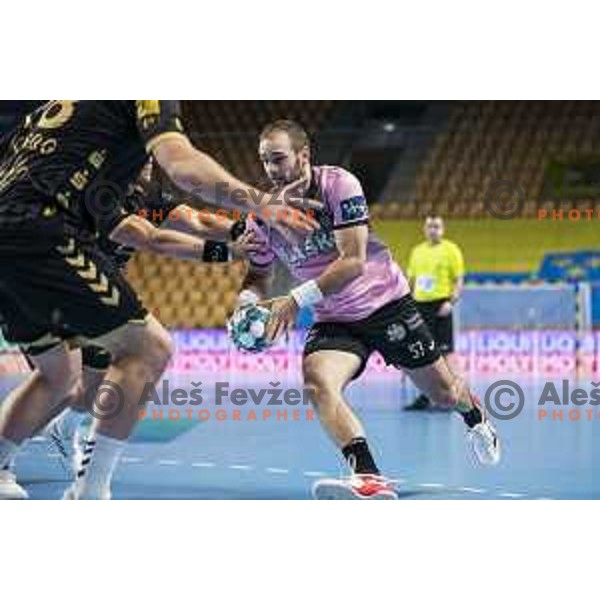 Patrik Leban in action during EHF Champions League handball match between Celje Pivovarna Lasko and Kiel in Arena Zlatorog, Celje, Slovenia on October 1, 2020