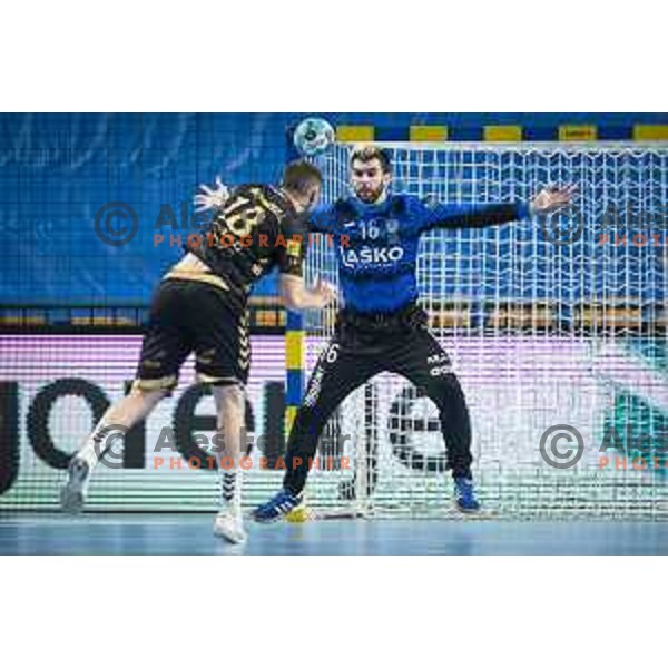 Miljan Vujovic in action during EHF Champions League handball match between Celje Pivovarna Lasko and Kiel in Arena Zlatorog, Celje, Slovenia on October 1, 2020