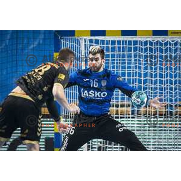 Miljan Vujovic in action during EHF Champions League handball match between Celje Pivovarna Lasko and Kiel in Arena Zlatorog, Celje, Slovenia on October 1, 2020