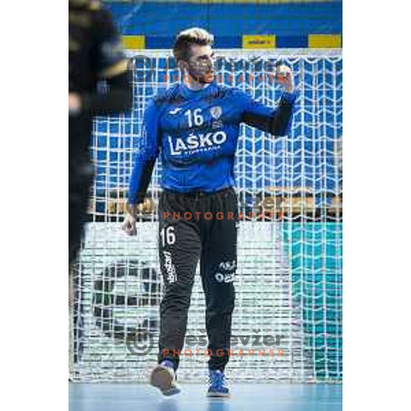 Miljan Vujovic celebrating during EHF Champions League handball match between Celje Pivovarna Lasko and Kiel in Arena Zlatorog, Celje, Slovenia on October 1, 2020