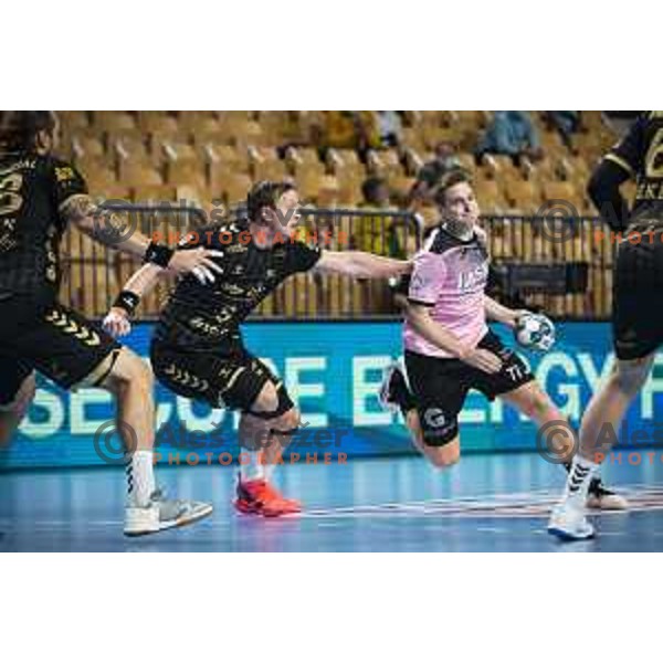 Domen Novak in action during EHF Champions League handball match between Celje Pivovarna Lasko and Kiel in Arena Zlatorog, Celje, Slovenia on October 1, 2020