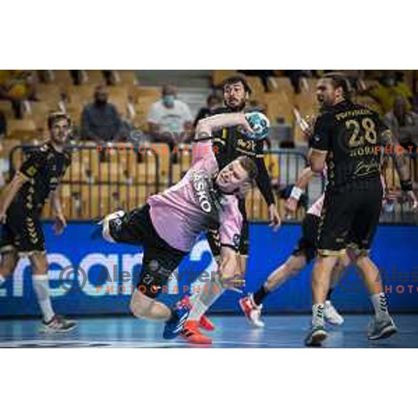 Kristjan Horzen in action during EHF Champions League handball match between Celje Pivovarna Lasko and Kiel in Arena Zlatorog, Celje, Slovenia on October 1, 2020