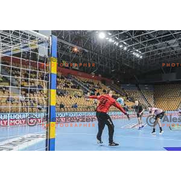 Domen Novak in action during EHF Champions League handball match between Celje Pivovarna Lasko and Kiel in Arena Zlatorog, Celje, Slovenia on October 1, 2020