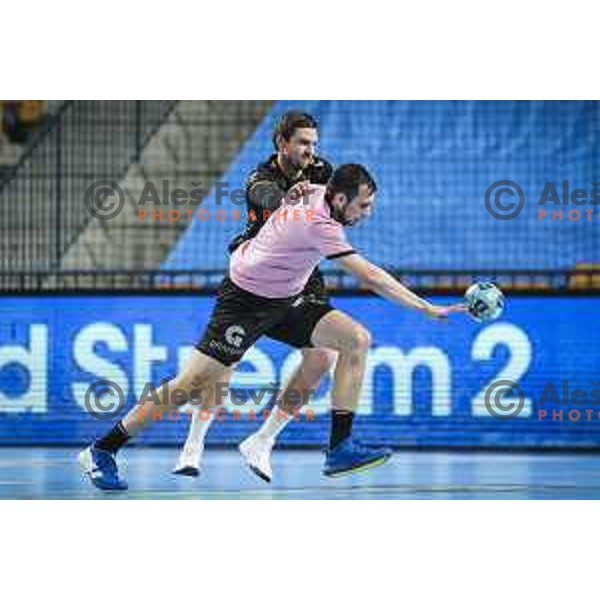 Josip Sarac in action during EHF Champions League handball match between Celje Pivovarna Lasko and Kiel in Arena Zlatorog, Celje, Slovenia on October 1, 2020