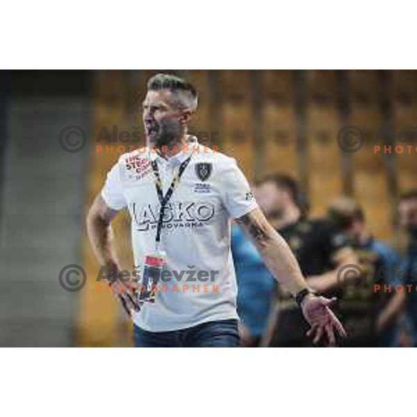 Tomaz Ocvirk, head coach of Celje Pivovarna Lasko in action during EHF Champions League handball match between Celje Pivovarna Lasko and Kiel in Arena Zlatorog, Celje, Slovenia on October 1, 2020