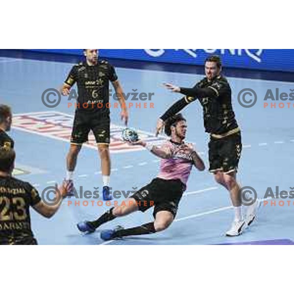 Veron Nacinovic in action during EHF Champions League handball match between Celje Pivovarna Lasko and Kiel in Arena Zlatorog, Celje, Slovenia on October 1, 2020