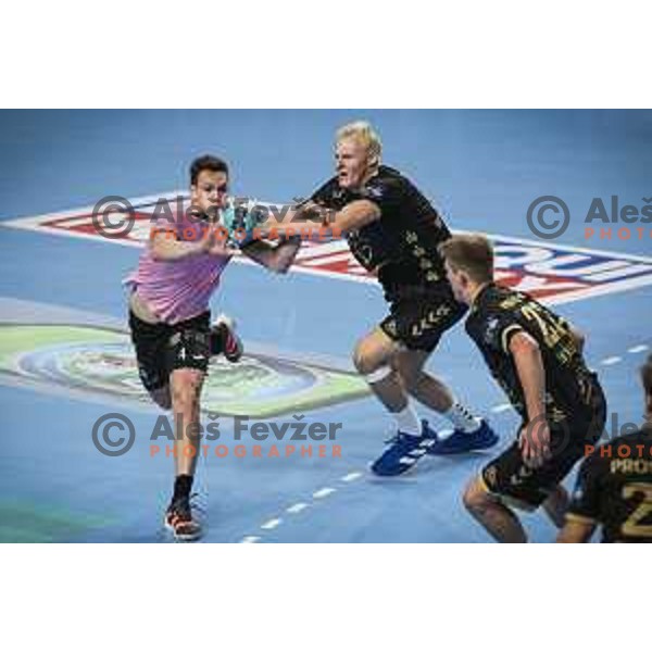 Tobias Cvetko in action during EHF Champions League handball match between Celje Pivovarna Lasko and Kiel in Arena Zlatorog, Celje, Slovenia on October 1, 2020