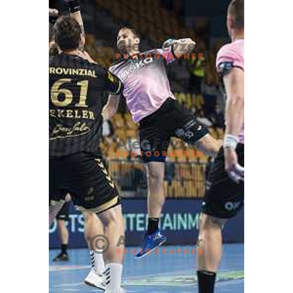 Ziga Mlakar in action during EHF Champions League handball match between Celje Pivovarna Lasko and Kiel in Arena Zlatorog, Celje, Slovenia on October 1, 2020