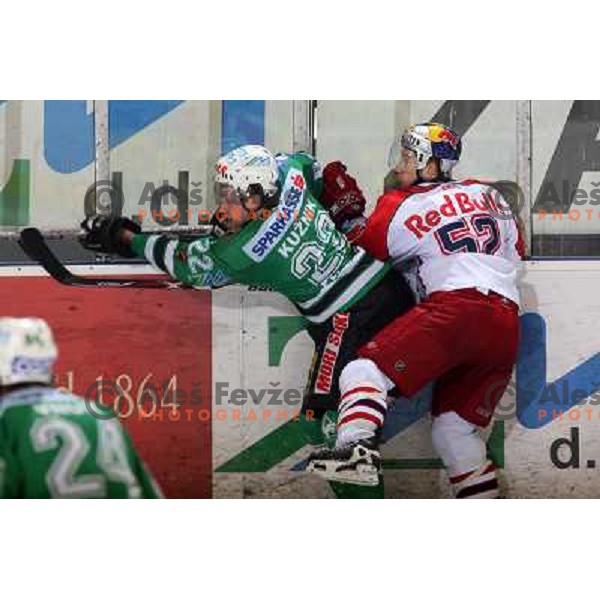 Kuznik (22) and Lukas (52) at ice-hockey game ZM Olimpija-Red Bulls Salzburg in fourth game of the Final of EBEL league, played in Ljubljana, Slovenia 20.3.2008 