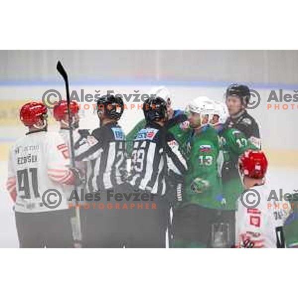 in action during Alps League ice-hockey match between SZ Olimpija and SIJ Acroni Jesenice in Ljubljana, Slovenia on October 3, 2020