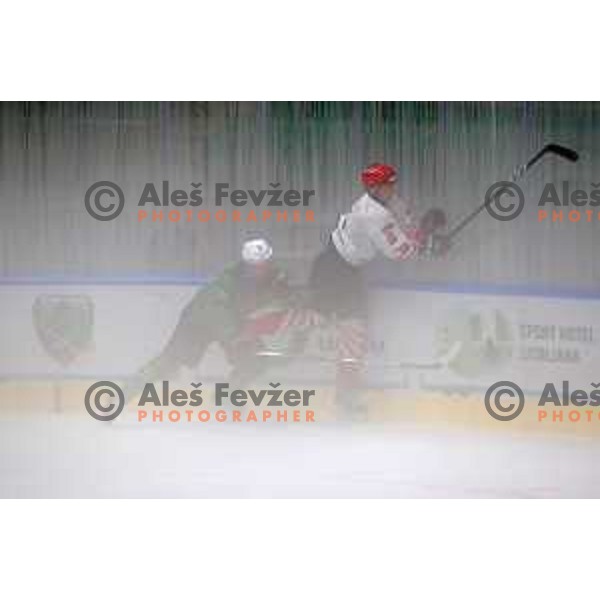 in action during Alps League ice-hockey match between SZ Olimpija and SIJ Acroni Jesenice in Ljubljana, Slovenia on October 3, 2020