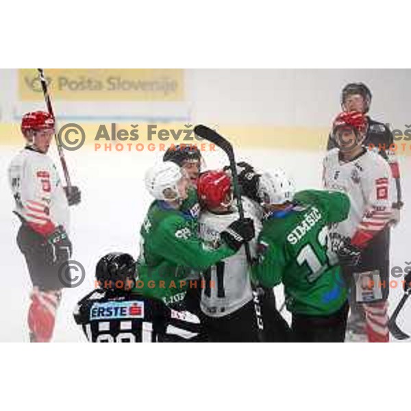 Nik Simsic in action during Alps League ice-hockey match between SZ Olimpija and SIJ Acroni Jesenice in Ljubljana, Slovenia on October 3, 2020