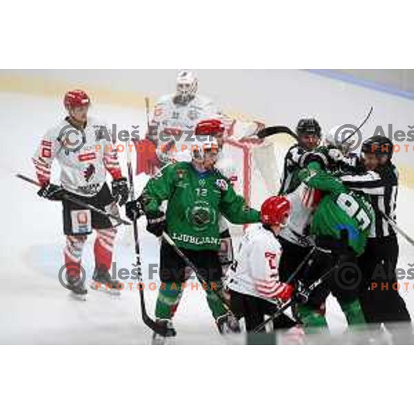 Nik Simsic in action during Alps League ice-hockey match between SZ Olimpija and SIJ Acroni Jesenice in Ljubljana, Slovenia on October 3, 2020