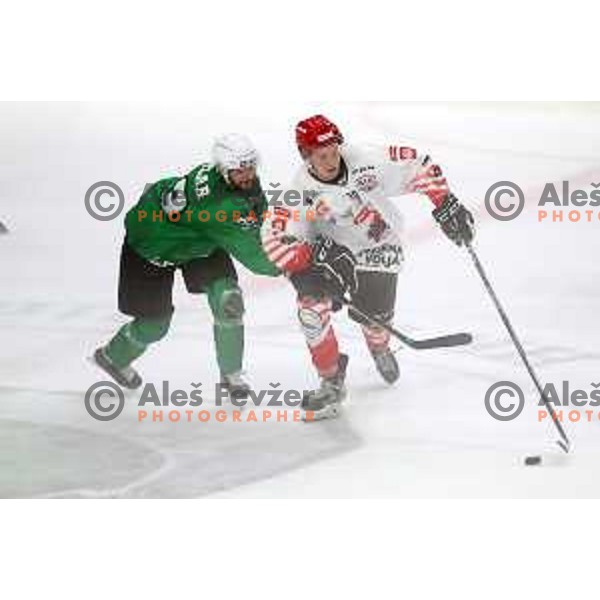 in action during Alps League ice-hockey match between SZ Olimpija and SIJ Acroni Jesenice in Ljubljana, Slovenia on October 3, 2020