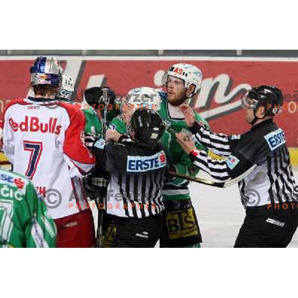 Koch 9 and Mitchell at ice-hockey game ZM Olimpija-Red Bulls Salzburg in the Final of EBEL league, played in Ljubljana, Slovenia 20.3.2008. ZM Olimpija won the game 4:3 and leads series 3:1. Photo by Ales Fevzer 
