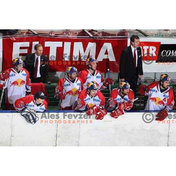 Red Bulls Salzburg bench at ice-hockey game ZM Olimpija-Red Bulls Salzburg in the Final of EBEL league, played in Ljubljana, Slovenia 20.3.2008. ZM Olimpija won the game 4:3 and leads series 3:1. Photo by Ales Fevzer 