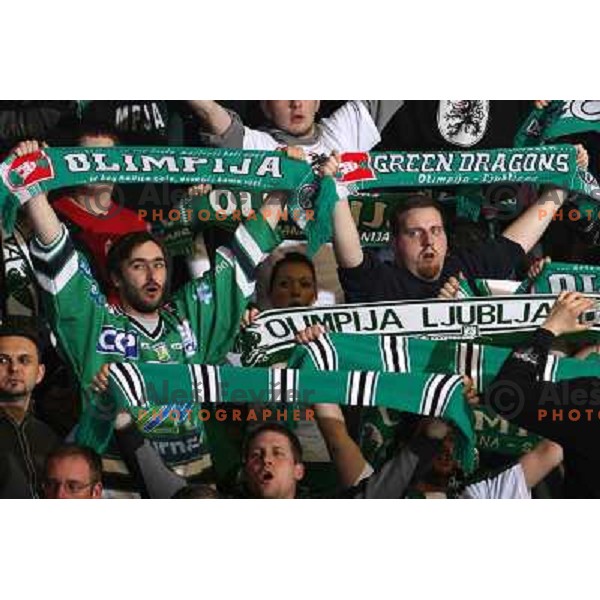 Green dragons at ice-hockey game ZM Olimpija-Red Bulls Salzburg in the Final of EBEL league, played in Ljubljana, Slovenia 20.3.2008. ZM Olimpija won the game 4:3 and leads series 3:1. Photo by Ales Fevzer 