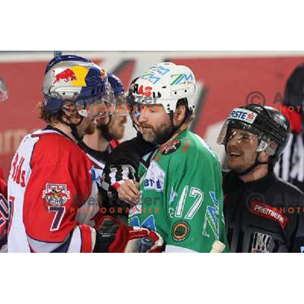 Lynch (7) and Zupancic at ice-hockey game ZM Olimpija-Red Bulls Salzburg in the Final of EBEL league, played in Ljubljana, Slovenia 20.3.2008. ZM Olimpija won the game 4:3 and leads series 3:1. Photo by Ales Fevzer 