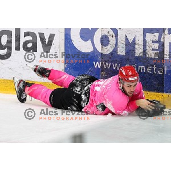 Zan Jezovsek during Alps league ice-hockey match between Acroni Jesenice and SZ Olimpija in Podmezakla Hall, Jesenice, Slovenia on October 8, 2020