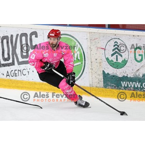 Zan Jezovsek of SIJ Acroni Jesenice during Alps league ice-hockey match between SIJ Acroni Jesenice and Steel Wings Linz in Podmezakla Hall, Jesenice, Slovenia on October 10, 2020