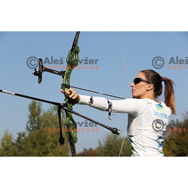 Ana Umer of Slovenia Archery Team, European record holder during practice session in Ljubljana on October 10, 2020